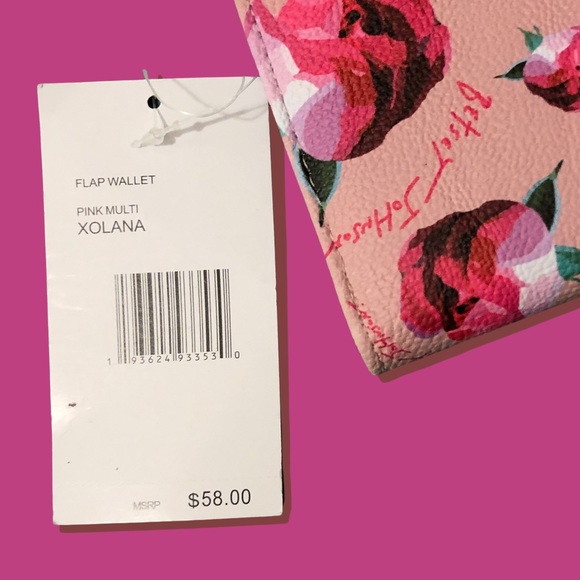 💋 Luv Betsey | Lana Flap Peachy Vegan Leather Wallet Pink Multi Rose 🌹 Pattern - Picture 9 of 9